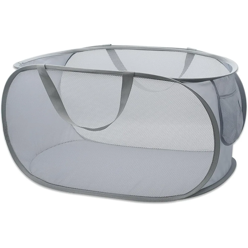 Sturdy Mesh Laundry Hamper Basket shown with kids' clothes