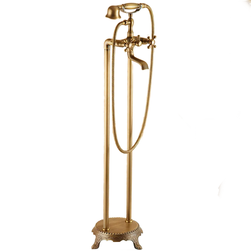 Antique Wall /Floor Mounted Bathtub Shower Faucet Dual Handles Free standing Swivel Spout Faucet Bathtub Hot Cold Mixer Tap 6050 image 6
