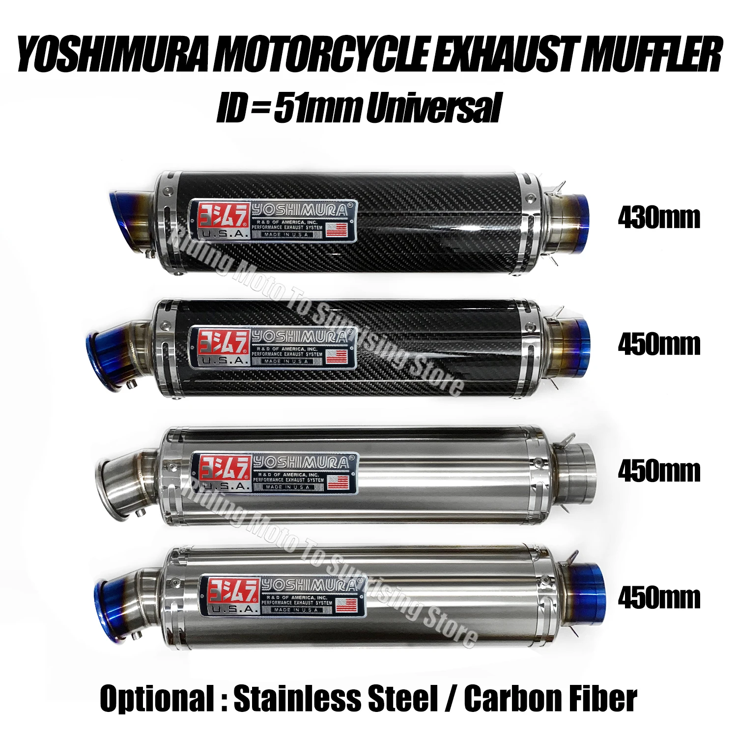 

Longer Universal 51MM Yoshimura Motorcycle Exhaust Muffler Escape for Z900 R3 CBR650 S1000RR ETC Exhaust Modified Accessories