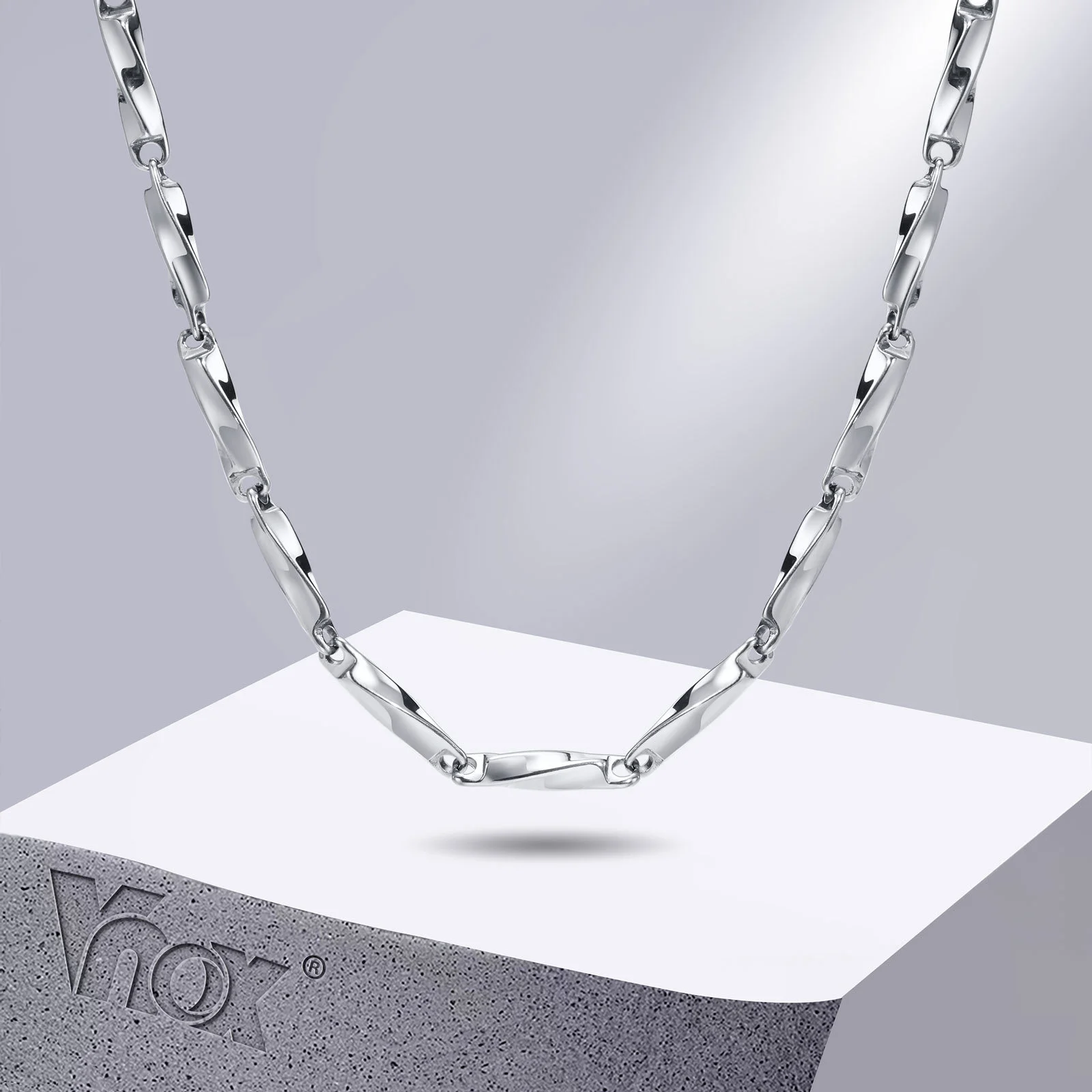 Vnox Mobius Chain Necklaces for Men, 4mm Twisted Bar Links Necklace, Never Fade Silver Color Geometric Boy Collar