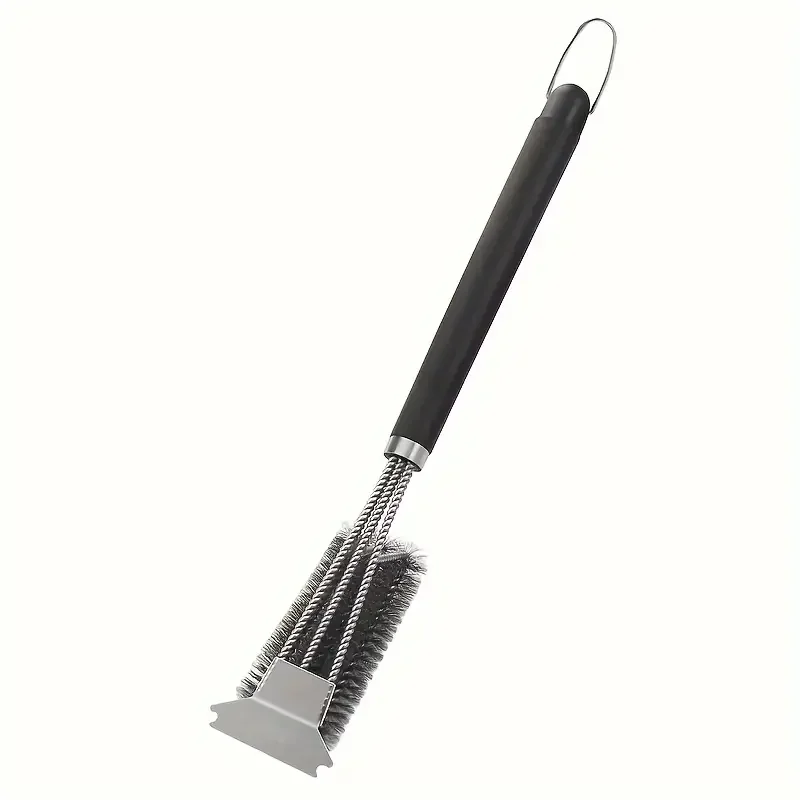 1 piece, professional three-end barbecue brush with spatula, stainless steel bristles, long handle-kitchen and barbecue utensils