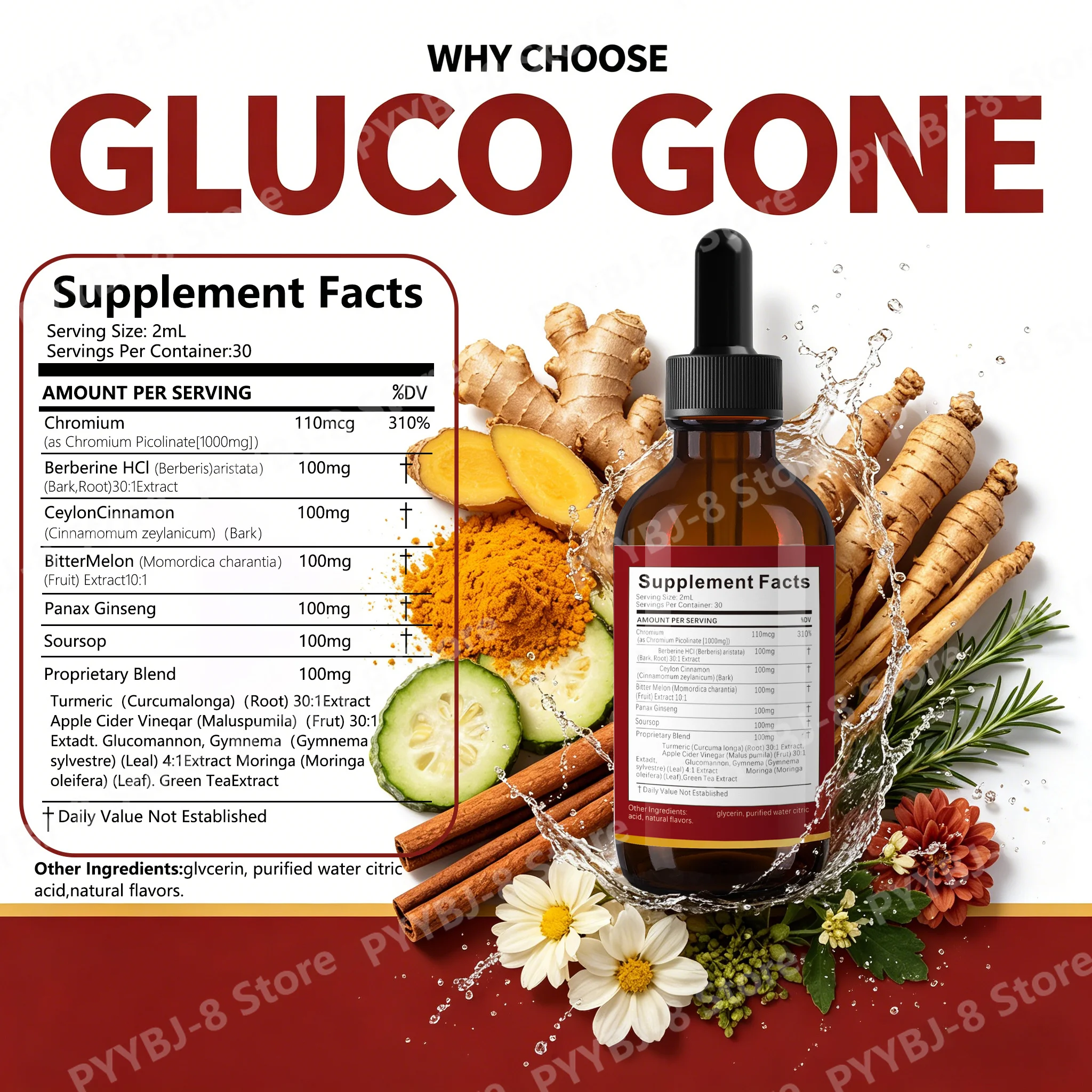 Natural Berberine Liquid Drops with Chromium Ceylon Cinnamon for Daily Carb and Sugar Metabolism Support, 30 Servings