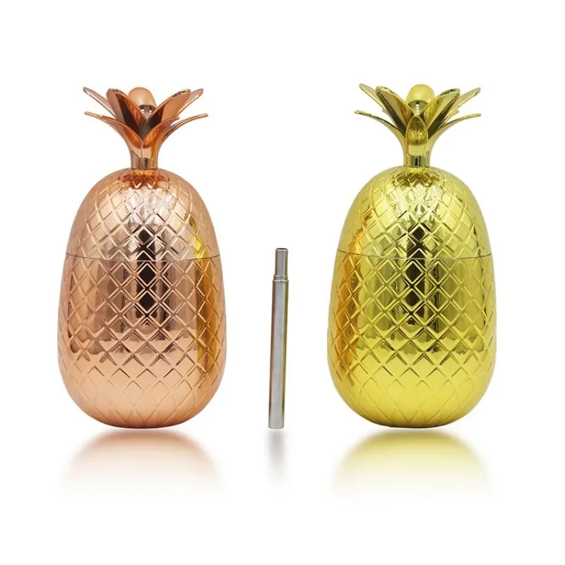 Creative Pineapple Tumbler Cocktail Cups Stainless Steel Gold 450ml Stainless Steel Cup Mug Beer Mugs Drinking Bar Tool