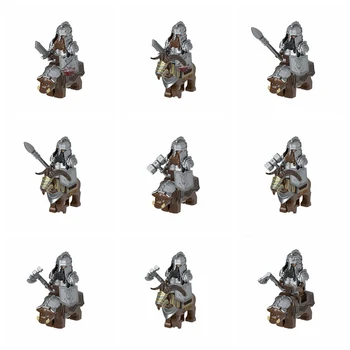 1 pçs cavaleiros medievais anão cabra javali montar soldados mini ação lotr figuras blocos de construção armadura escudo arma brinquedos para crianças