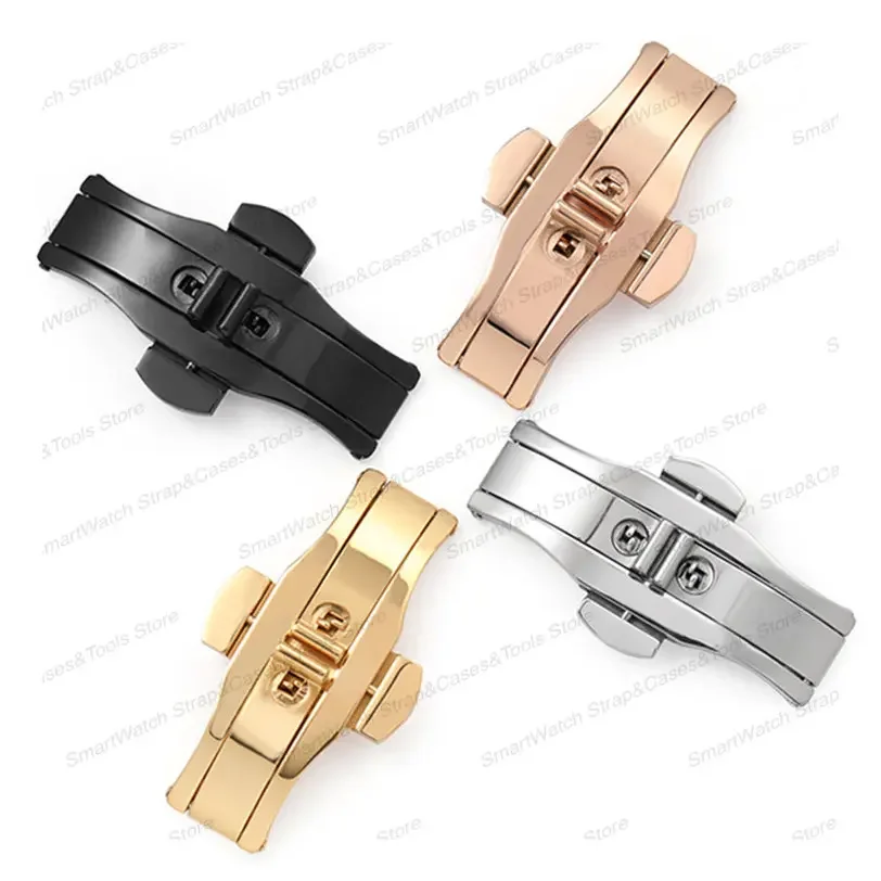 5mm 6mm Solid Stainless Steel Clasp for Longines Double Push Butterfly Watch Band Buckle for Orient Metal Fold Button Accessory