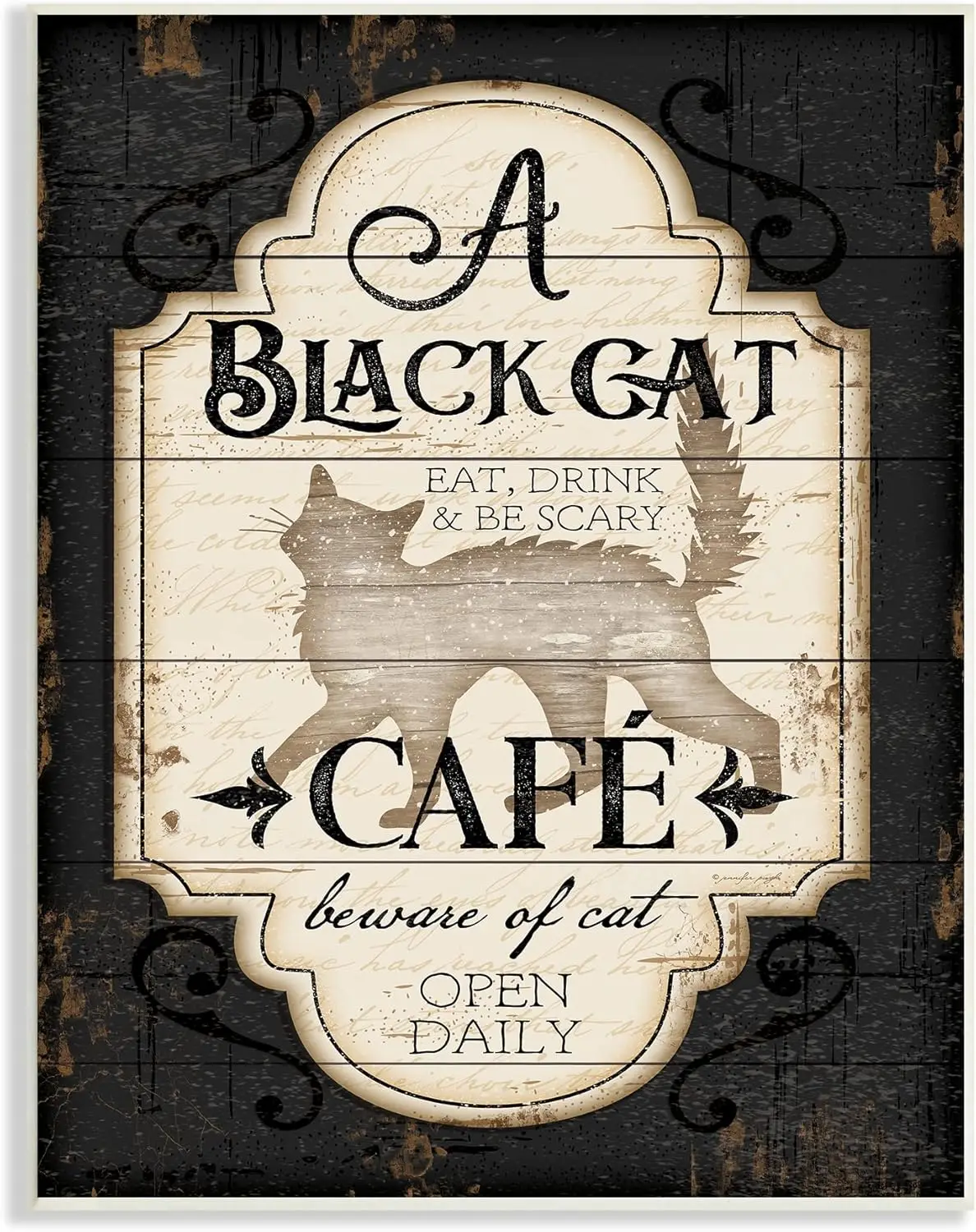 Stupell Industries Black Cat Café Vintage Halloween Sign Spooky Witch, Designed by Jennifer Pugh Wall Plaque, 10 x 15