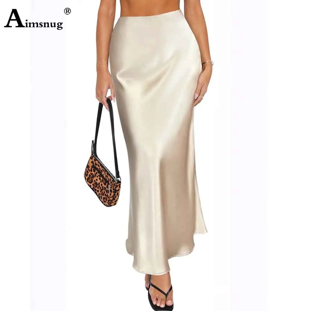 2023 französisch Luxus Imitation Seide Röcke Kleider Frauen Elegante Formale Party Lange Röcke Weibliche High Cut Rock Maxi Böden Neue