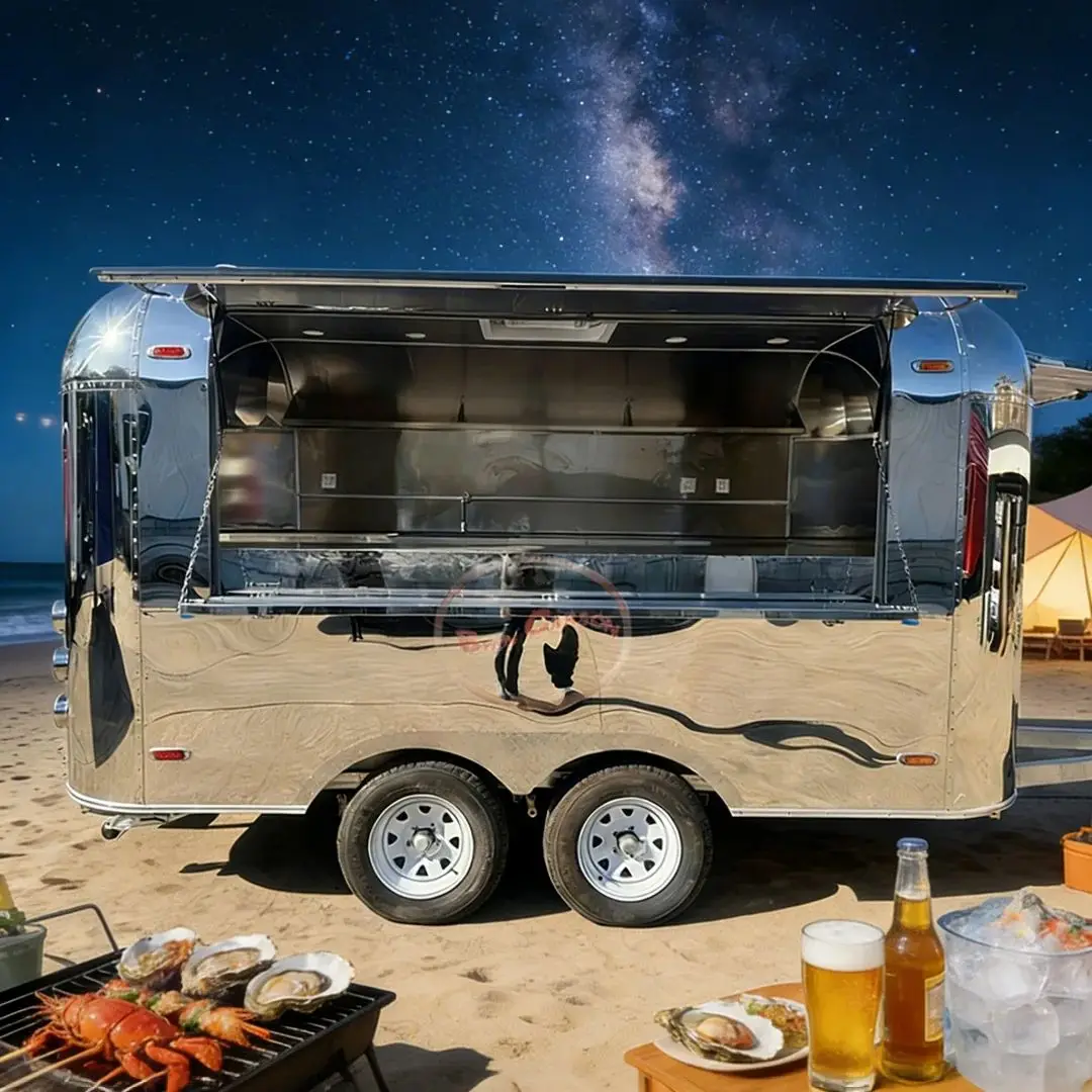 

Мобильный прицеп для еды из нержавеющей стали, двухосевой тележка для общественного питания с раковиной и хранилищем для приготовления пищи на открытом воздухе