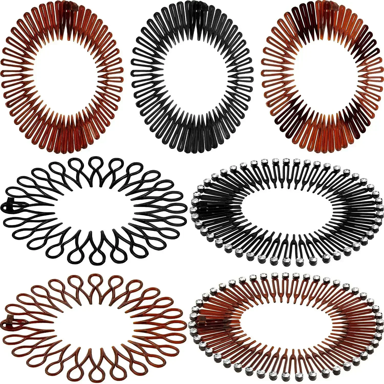 1-10pcs Rhinestone Plastic Full Circle Stretch Diamond Flexible Comb Women Girls Flexible Plastic Circle Teeth Hair Accessories