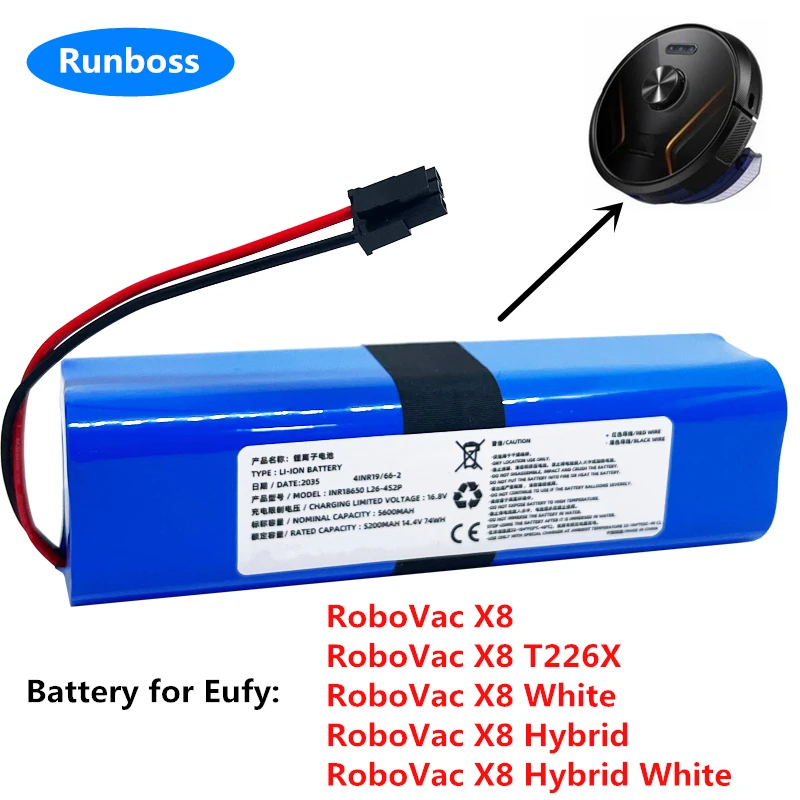 14.4V 5200mAh/6800mAh Replacement Battery for Eufy RoboVac X8 Series Robot Vacuum fits Part Number Eufy PA61 RoboVac X8 T226X