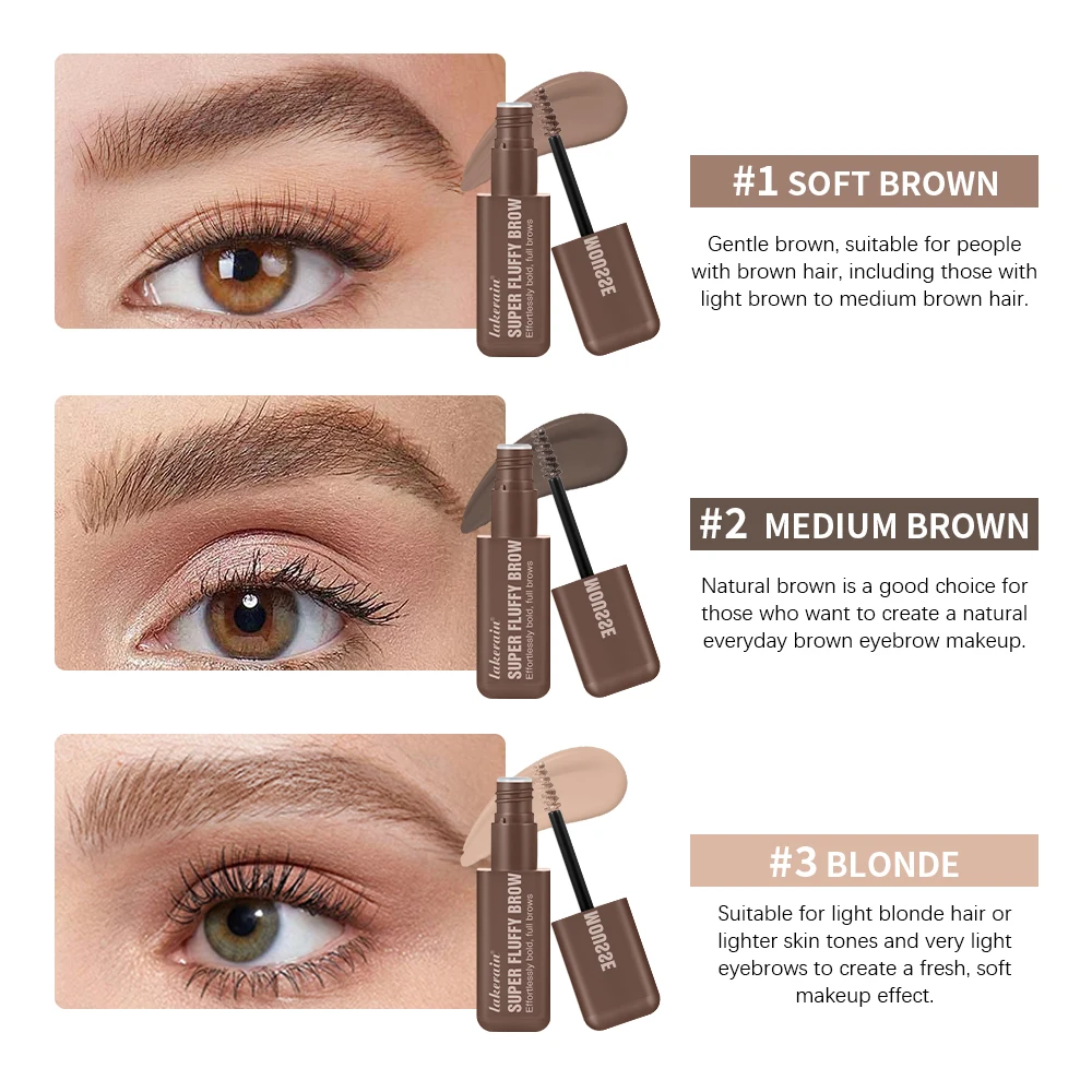 Lakerain Volumizing Brow Mousse Waterproof All Day Tinted Brow Gel For Soft Full Brows Medium Brown Eyebrows Makeup 6 Colors