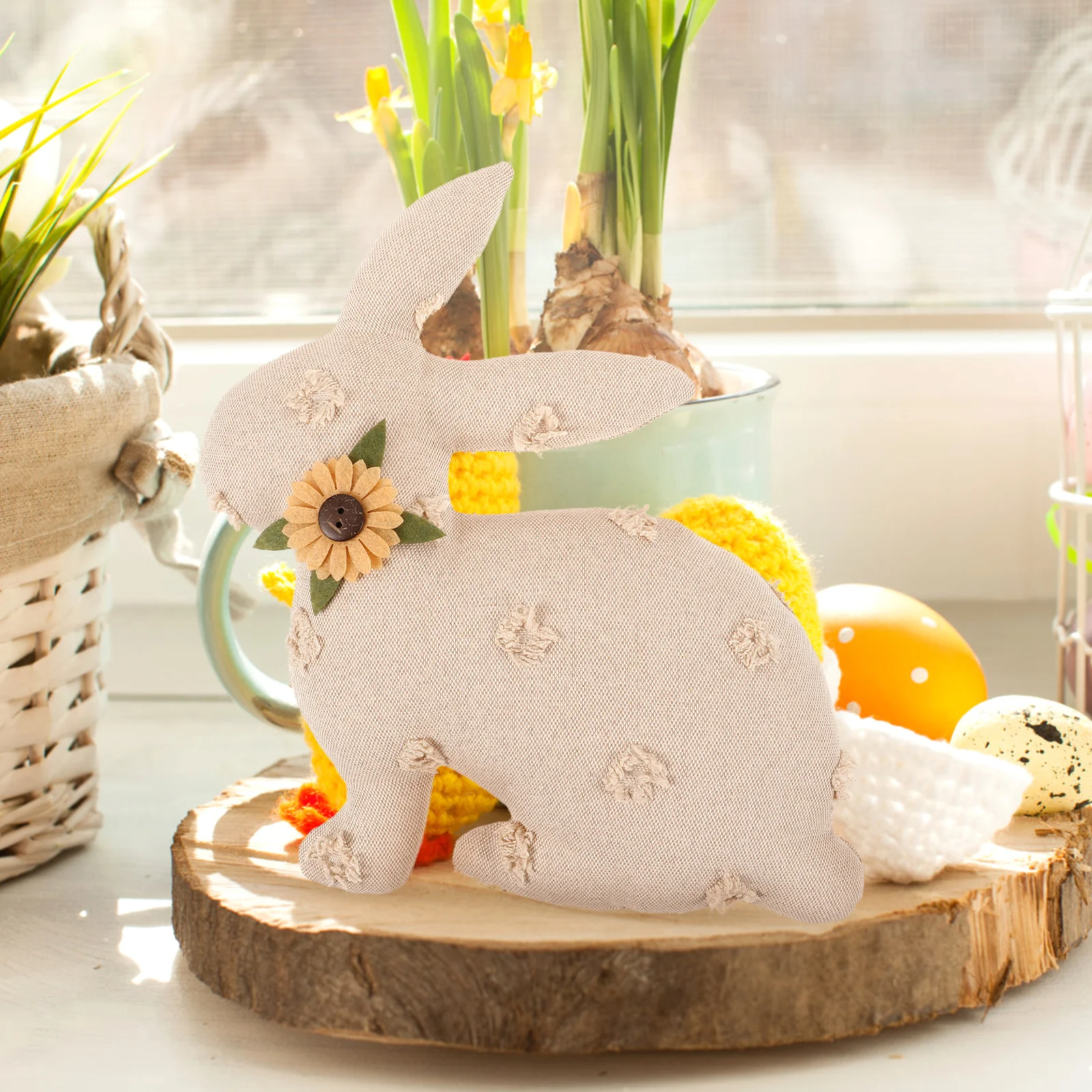 

Easter Rabbit nament Ivory White Bunny Decoration Easter Theme Desk Toy Table Centerpiece Adorable Rabbit Decor