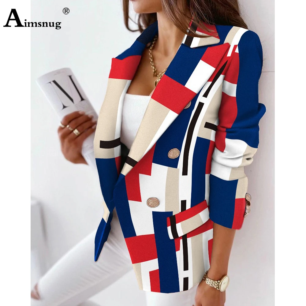 Aimsnug-Blazers elegantes para mujer, chaquetas con cuello de solapa, Tops con estampado de piel de serpiente, prendas de vestir exteriores, abrigos