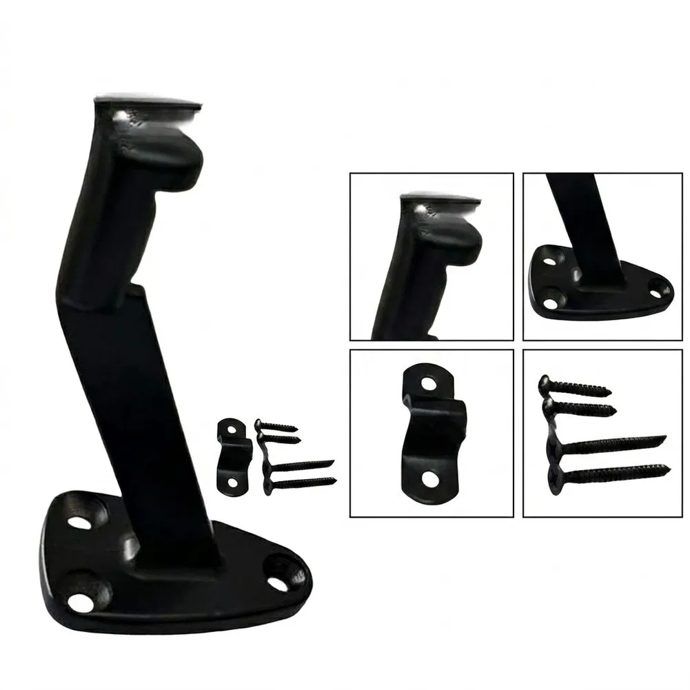 Stair Handrail Brackets with Dual Component Design Including Wall-Mounted Base and Adjustable Curved Saddle for Round Handrails