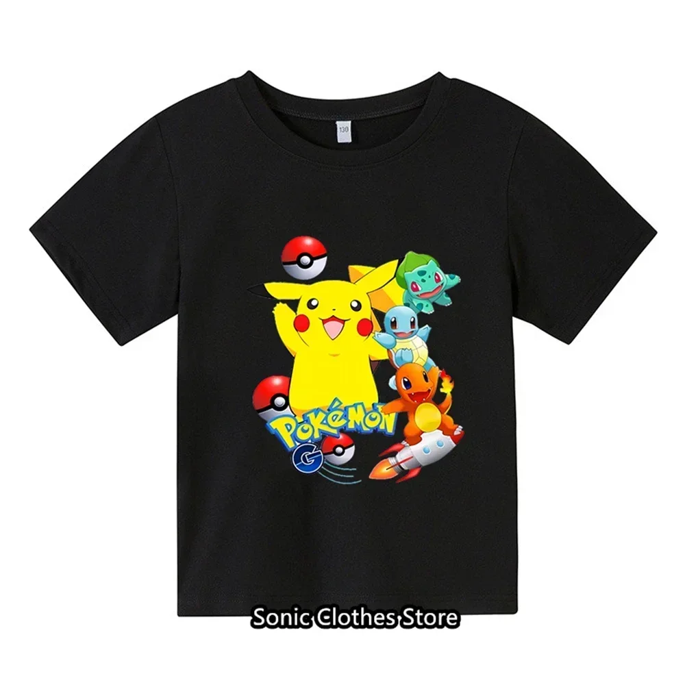 Summer New 3-14 Year Old Children\'s Pokemon Fashion Clothing Boys Short Sleeved Pikachu T-shirts Girls Casual T-shirts