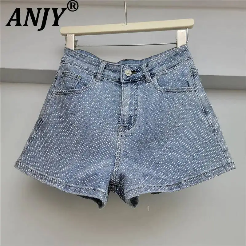 ANJY 2026 Summer New Women Fashionable Full Diamond Design Niche Denim Shorts Youthful Stylish Versatile Trendy Hot Pants A22558