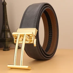 High quality men belt luxury famous brand gray genuine leather  designers Automatic Buckle fashion casual jeans mens Waistband