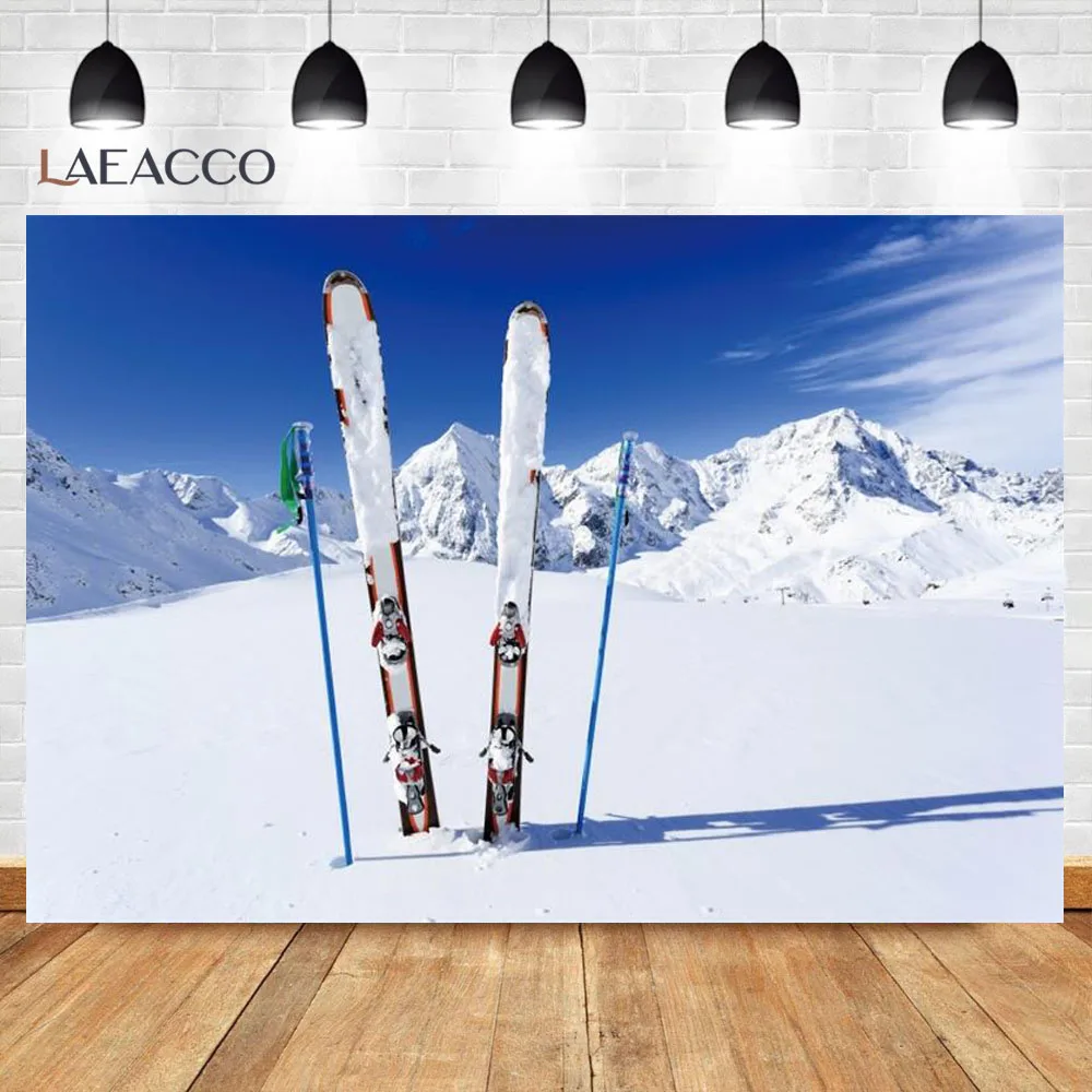 Laeacco Winter Snow Mountain Ski Slate Sunny Day Holiday Party Scenic Photographic Background Photo Backdrop Photo Studio