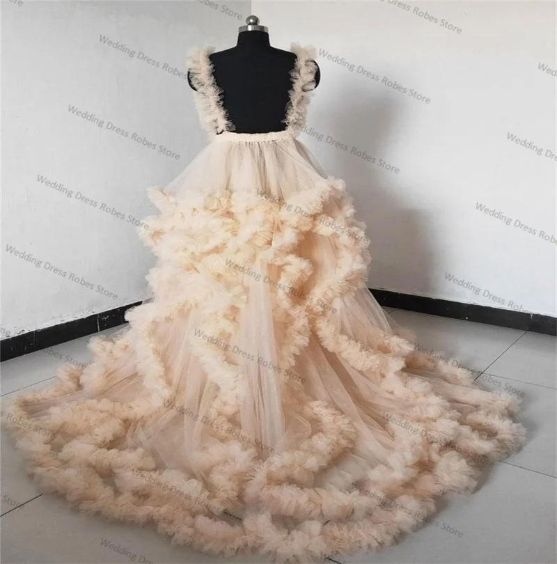 Luxury Wedding Maternity Dress Photography Full Sleeves Ruffles Tulle Bride Night Robe Wedding Party Prom Gowns Customized