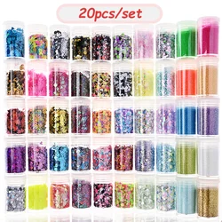 20bottles/set Holographic Mixed Hexagon Shape Chunky Nail Glitter Sequins Sparkly Flakes Slices Manicure Body/Eye/Face Glitter
