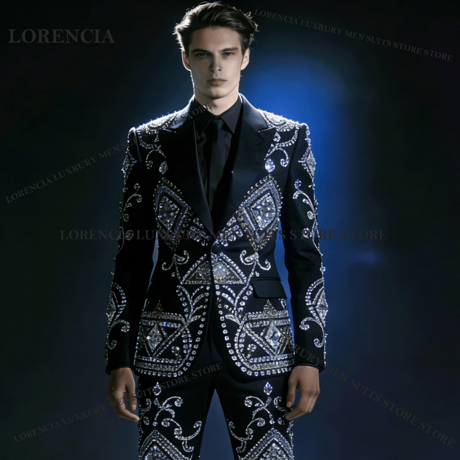 

Handsome Customized Men Diamond Design Suits Sparkly Wedding Tuxedos Elegant Slim Ropa hombre 3 Pieces Sets Groom Male Blazers