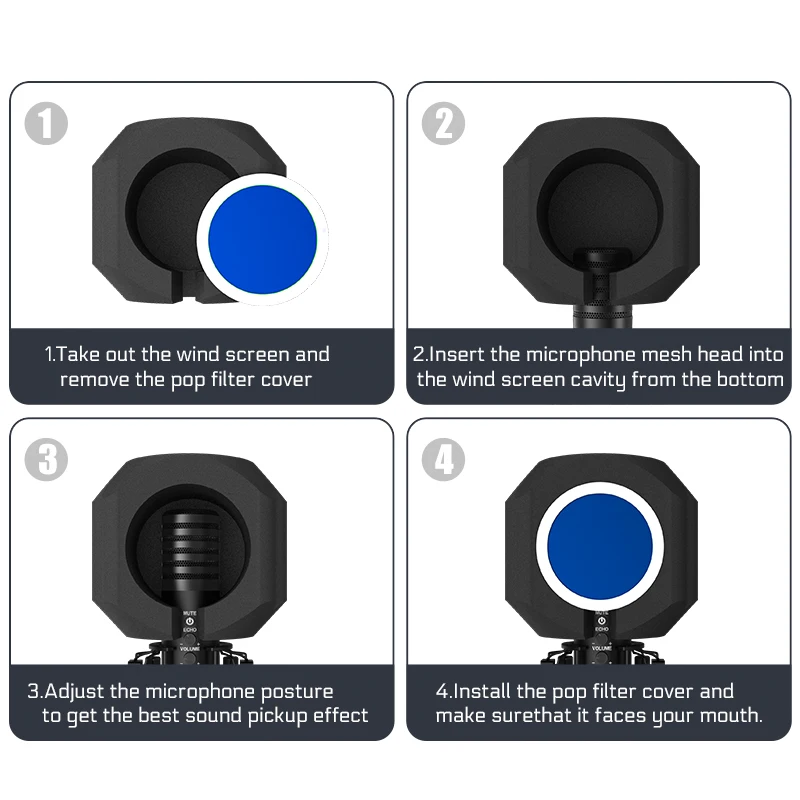 マイク用の防音フォームスクリーン、部屋用のポップフィルター、ノイズ録音、ほとんどのマイクスタンドに適合するウィンドスクリーン