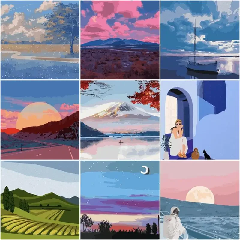 

118842 Frame Picture 20x20cm Diy Painting By Numbers Landscape Sky Astranaut Drawing By Numbers Home Decor For Kids Gift