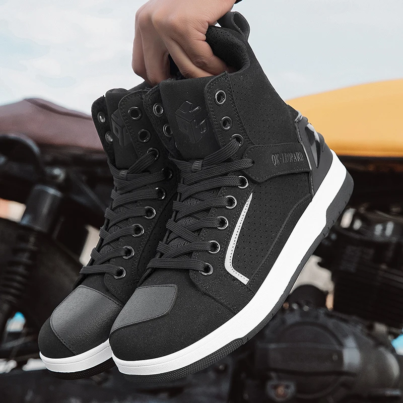 Men Breathable Anti-fall Rider Road Racing Casual Shoes Motorcycle Boots Boots Gear Shift Rubber Sole Reflective Motorbike Shoes