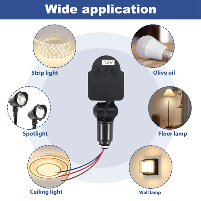 3 Pcs Black Motion Detectors Motion Sensor Light Switch Outdoor Pir Direct Current 12V Motion Sensor Pir Sensor