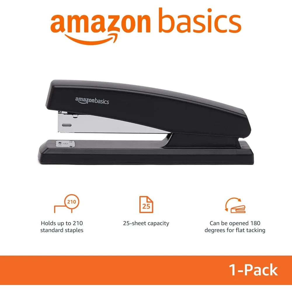 Heavy Duty Office Stapler with 1000 Staples, 25 Sheet Capacity, Non-Slip Black Design
