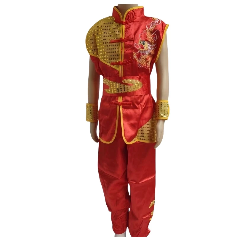 Sleeveless Dragon Embroidery Wushu Uniform Traditional Chinese Martial Arts Training Suit for Men Comfortable Performance Outfit
