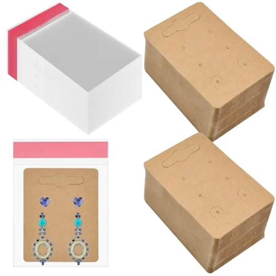 Enenes 200 PCS Earring Display Cards with 200 Self-Sealing Bags, 2 x 2.8 Inch Earring Packaging Cards for Stud, Hoop and Dangle