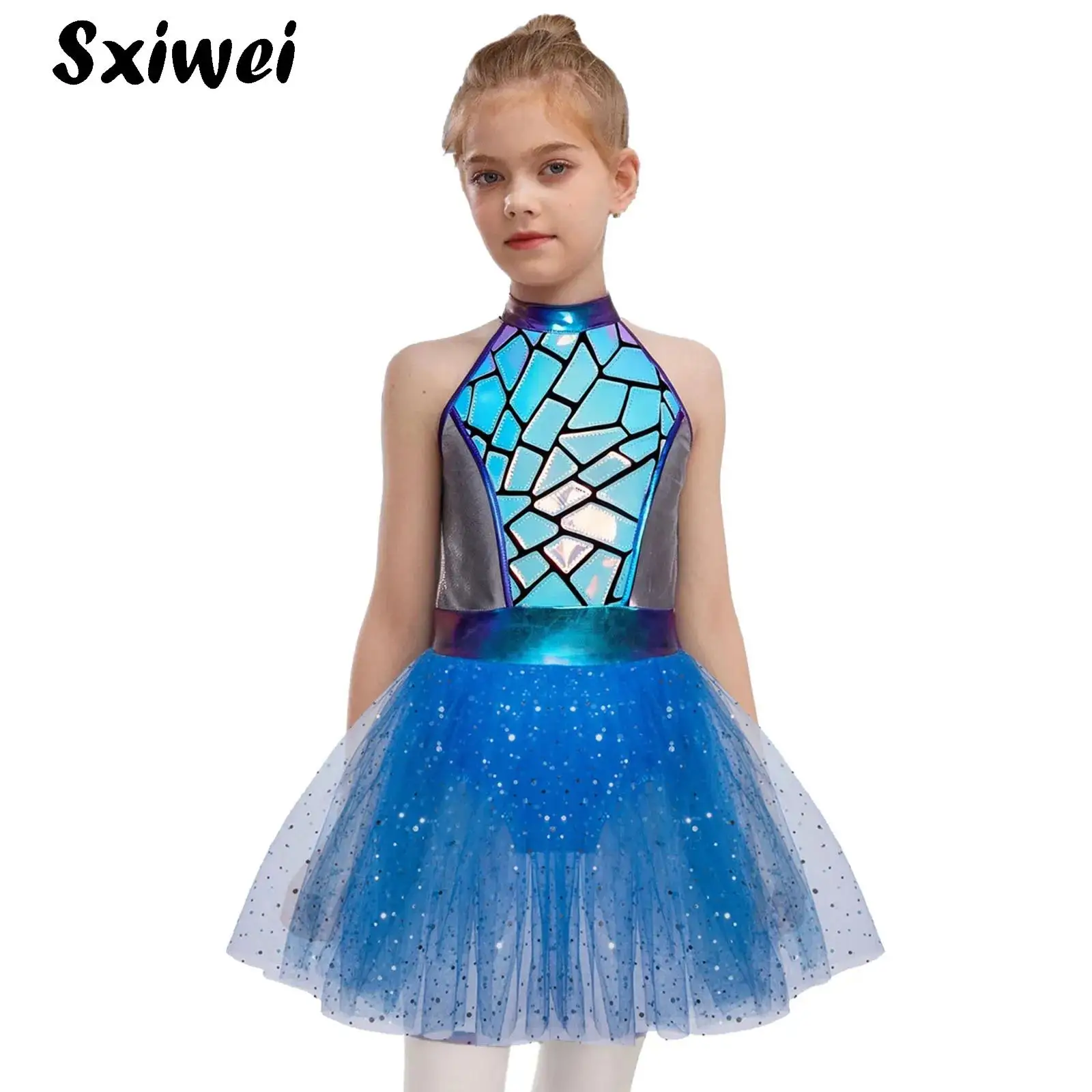 

Halloween Outerspace Alien Cosplay Costume for Kids Girls Metallic Shiny Future World Cheerleading Carnival Tutu Dance Dress
