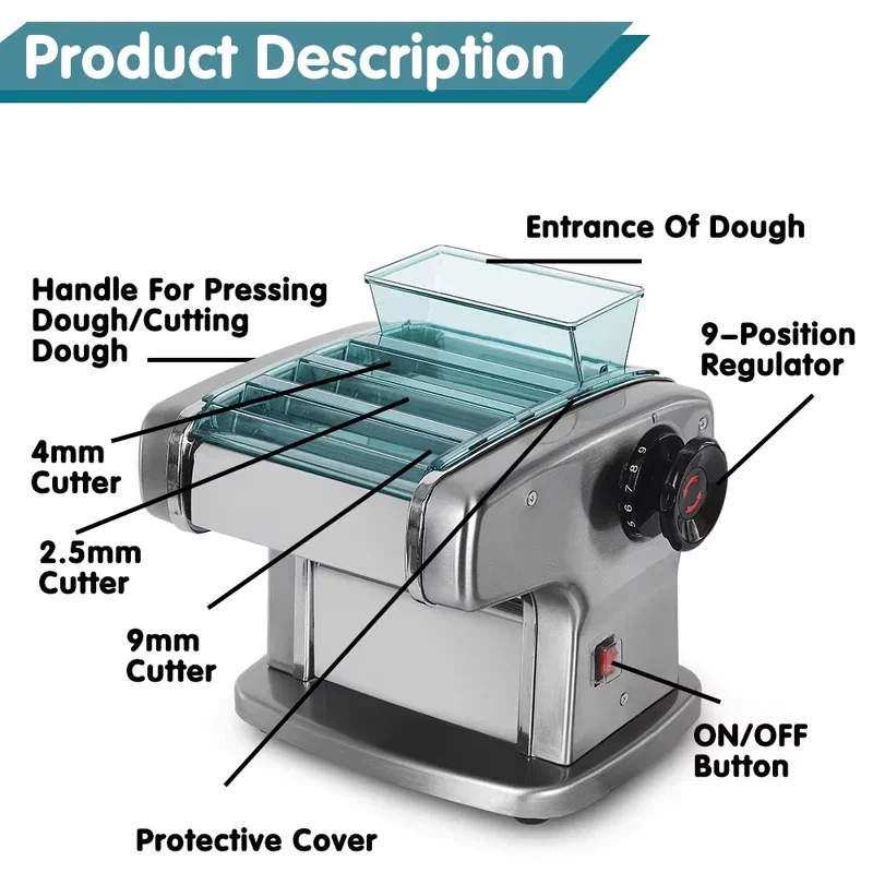 PBOBP Pasta Dumpling Maker Machine Upgrade-Full Stainless Steel Electric Noodle Machine For Commerical/Home,2-in-1 Dual Knife