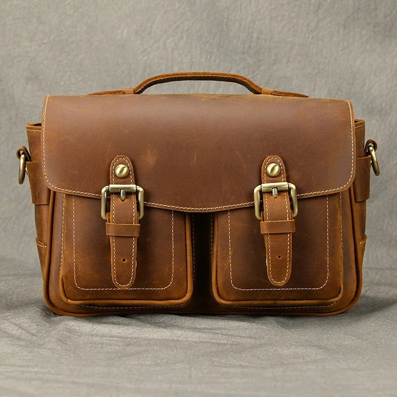 

New Crazy Horse Leather DSLR Camera Bag Retro Crossbody Bag Outdoor Leisure Shoulder Bag Luxury Handbag