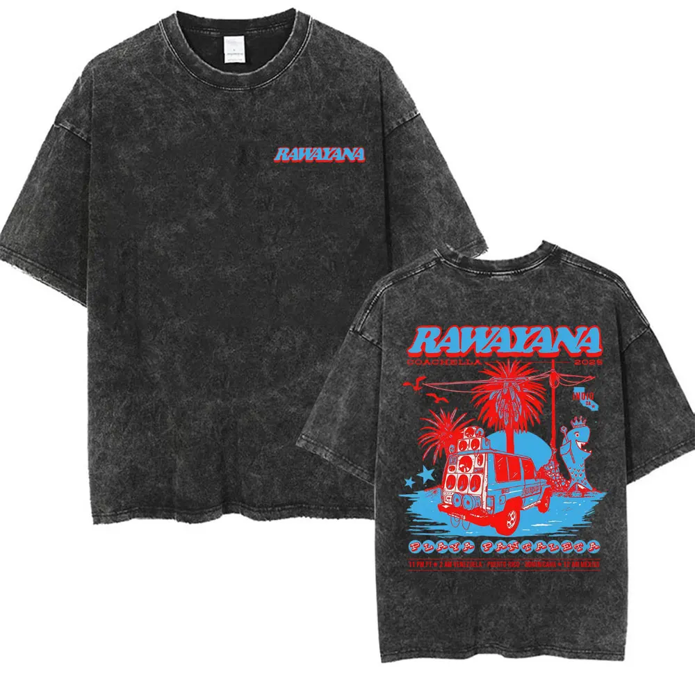 Футболки Band Rawayana Coachella 2025: Мужские и женские винтажные футболки высокого качества с эффектом потертости, модные классические футболки в уличном стиле
