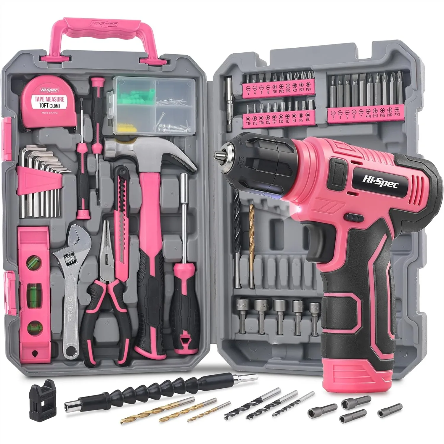 

Pink Tool Set with 8V Drill Driver Kit for Women Home DIY Repair