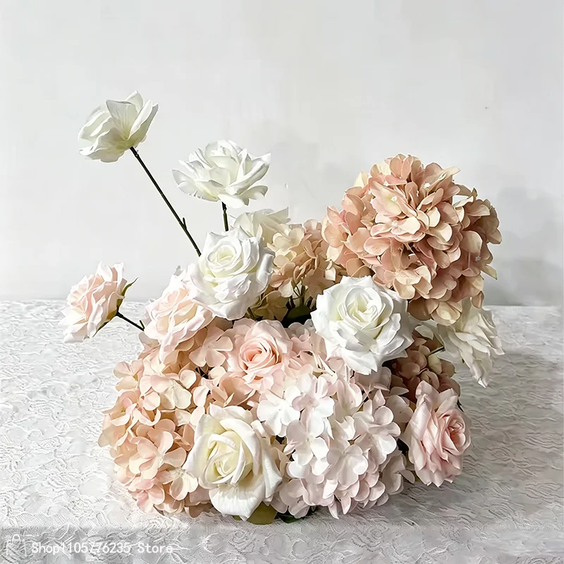 Künstliche weiße Rose, grüne Hortensie, Tischdekoration, Blumenarrangement, Hochzeit, Party, Tischdekoration, Heimdekoration, Innenbereich, Blumenrequisite – Detail 6