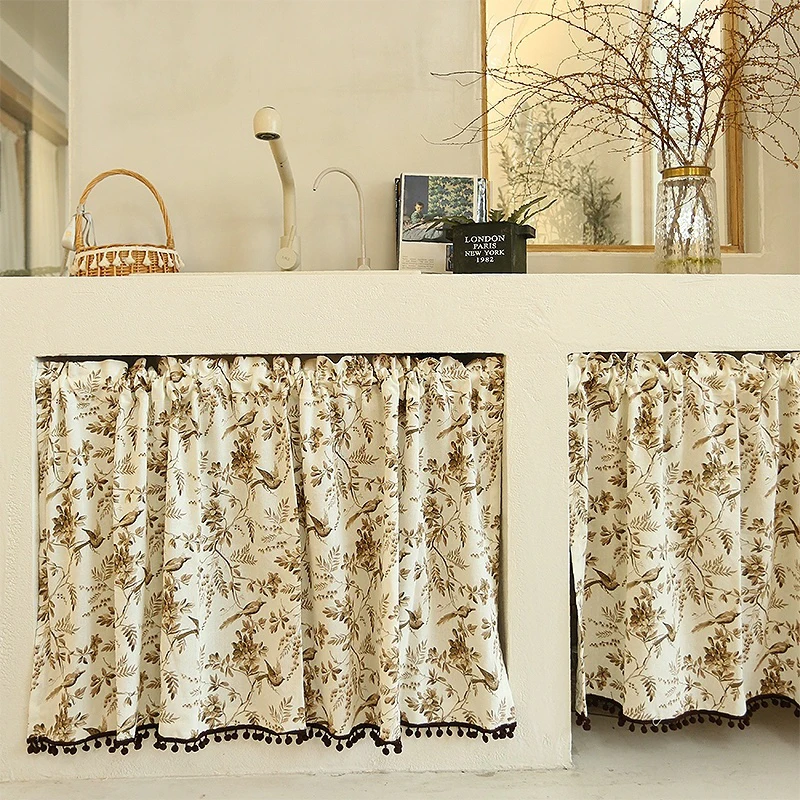 Floral Kitchen Tier Curtains Over Sink Farmhouse for Living Room Bathroom Botanical Rustic Cafe Small Curtain Rod Pocket 1 Panel