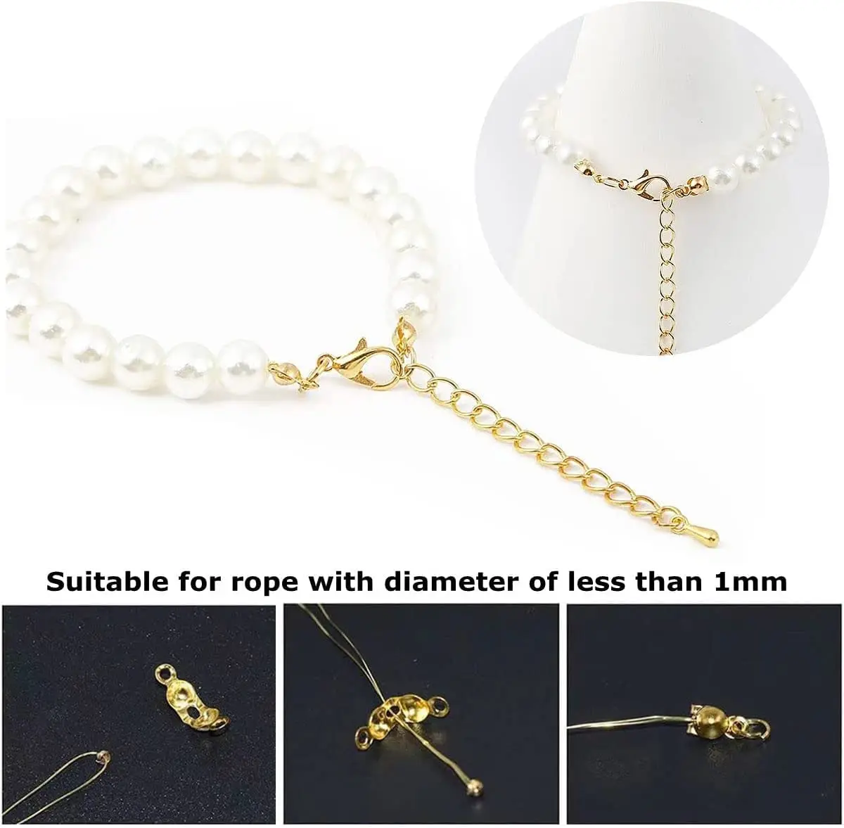 50-100pcs Stainless Steel Gold Plated Connector Clasp Crimp End Beads For Bracelet Necklace Chains DIY Jewelry Making Supplies