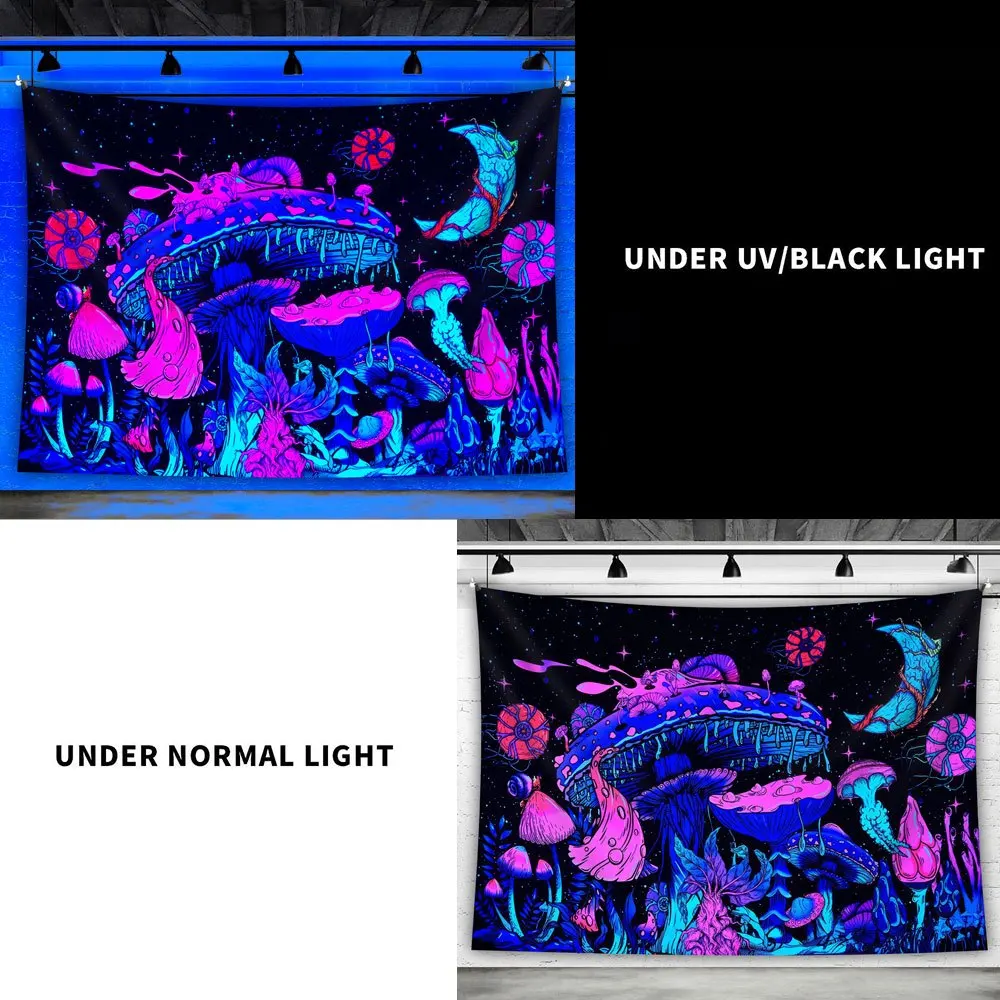 VIKAMA نبات الفطر الفلورسنت الجدار الشنق النيون الأزرق الوردي توهج ديكور داخلي غرفة نوم غرفة المعيشة نسيج ديكور المنزل