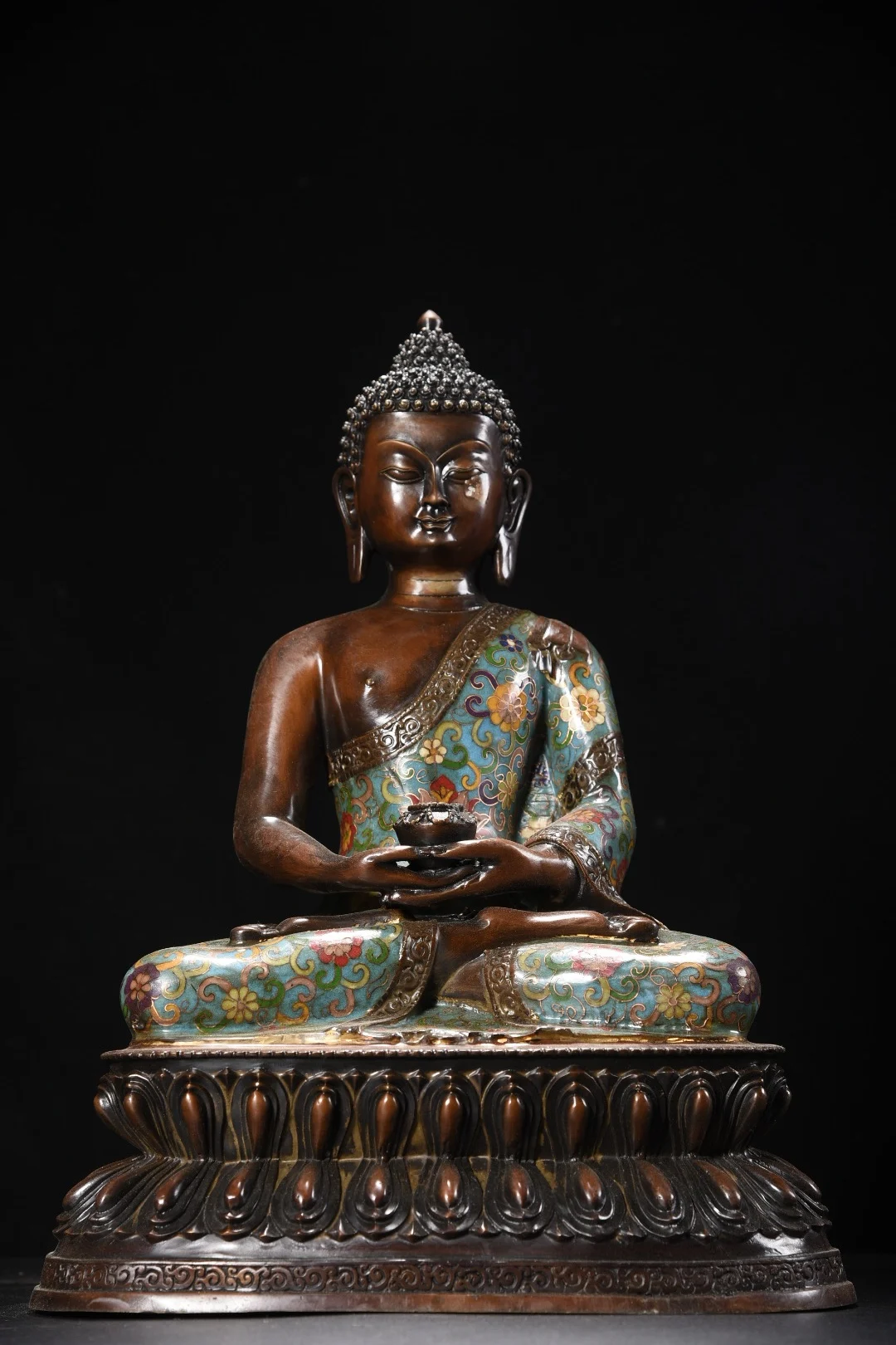 

17"Tibetan Temple Collection Old Bronze Cloisonn Enamel Shakyamuni Sitting Buddha Amitabha Lotus Terrace Worship Hall