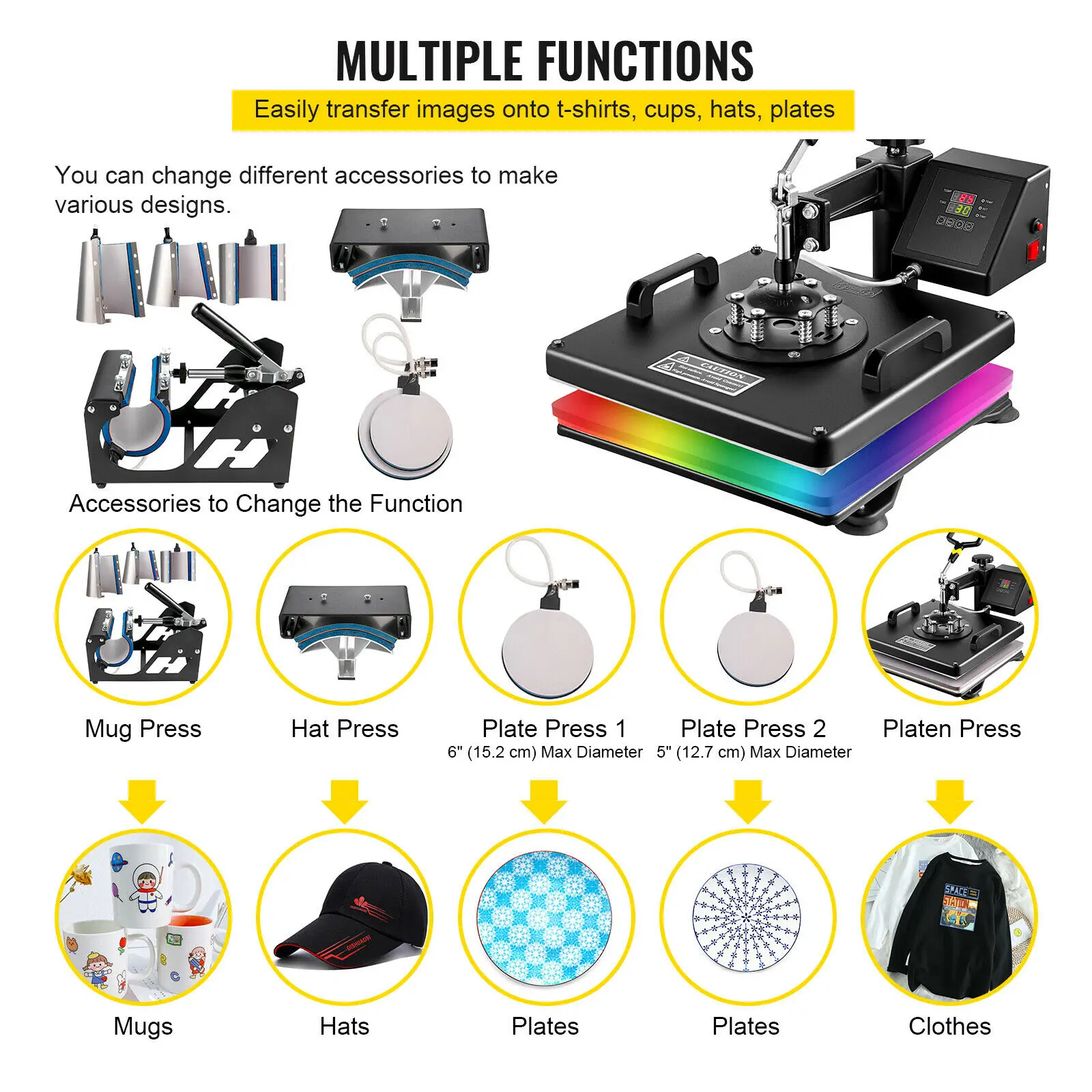 SucceBuy Combo Warmte Persmachine 5/6/8 in 1 30*38 CM 38*38 CM Muntifunctionele Sublimatie Printer Transfer Mok Hoed Plaat T-Shirt