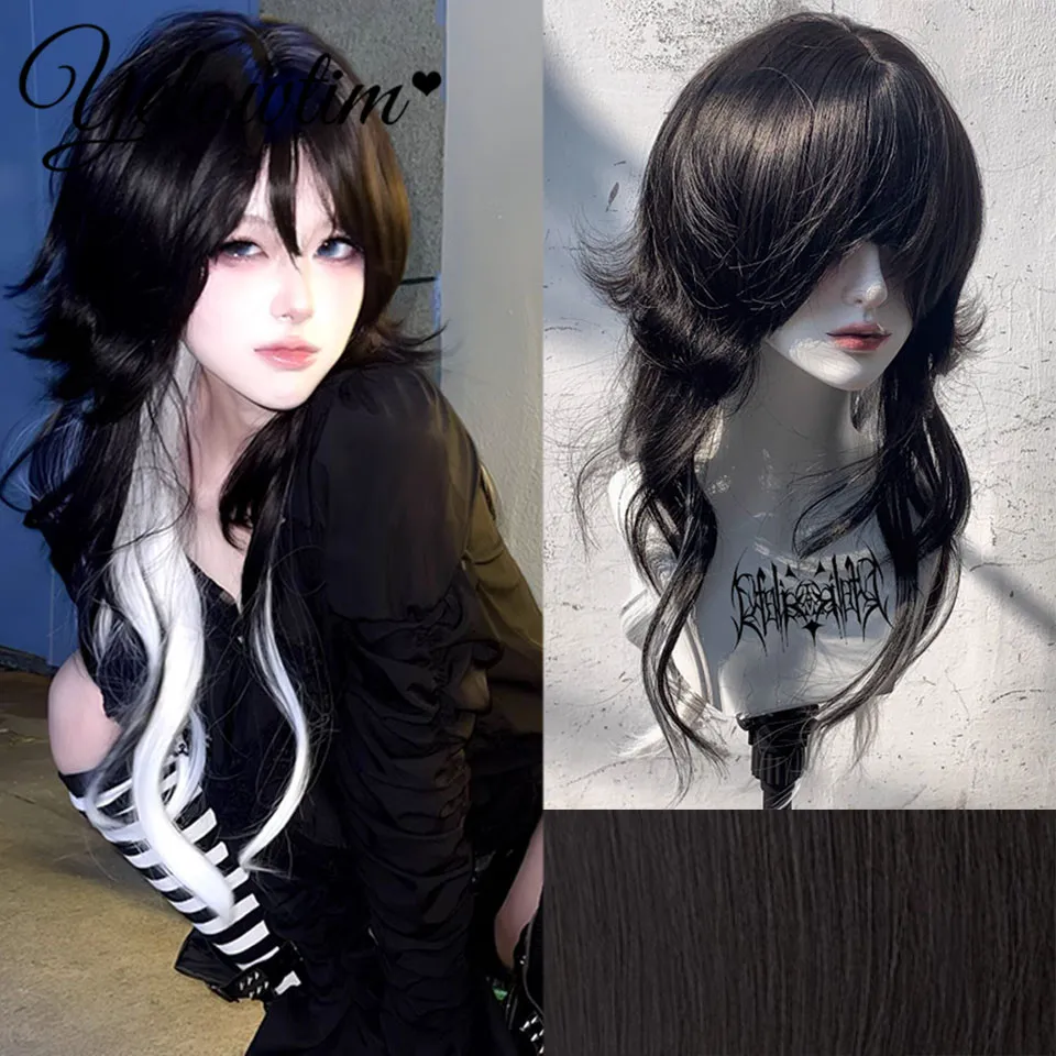 Synthetic Wig For Women With Long Curly Hair Subculture Anti Curling Black And White Gradient Gothic Punk Lolita Suitable daily