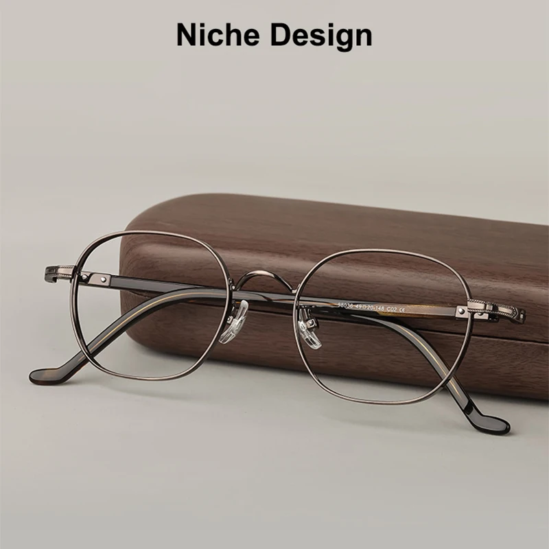 Japanese Brand Design Replica Ultralight Pure Titanium Square Element Glasses Circle Man Rivet Temple Design Eyeglass for Korean