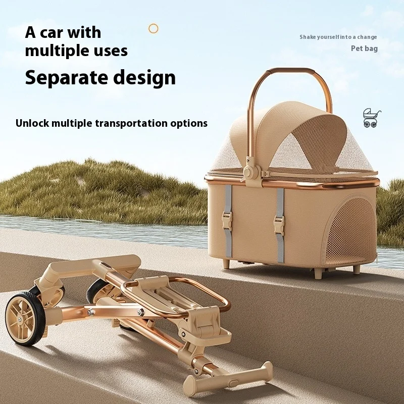 

Foldable Dog Cat Carrier Stroller Lightweight Detachable Design for Small Medium Pets Outdoor Travel Cart