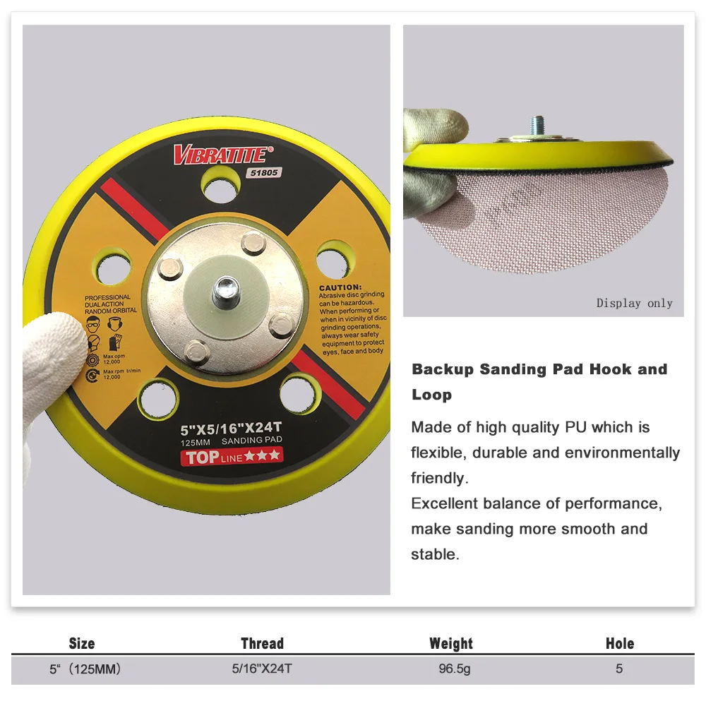 5 Inch Dual-Action Hook & Loop Molded Urethane Flexible Backing Plate for Random Orbital Sander Car Polisher