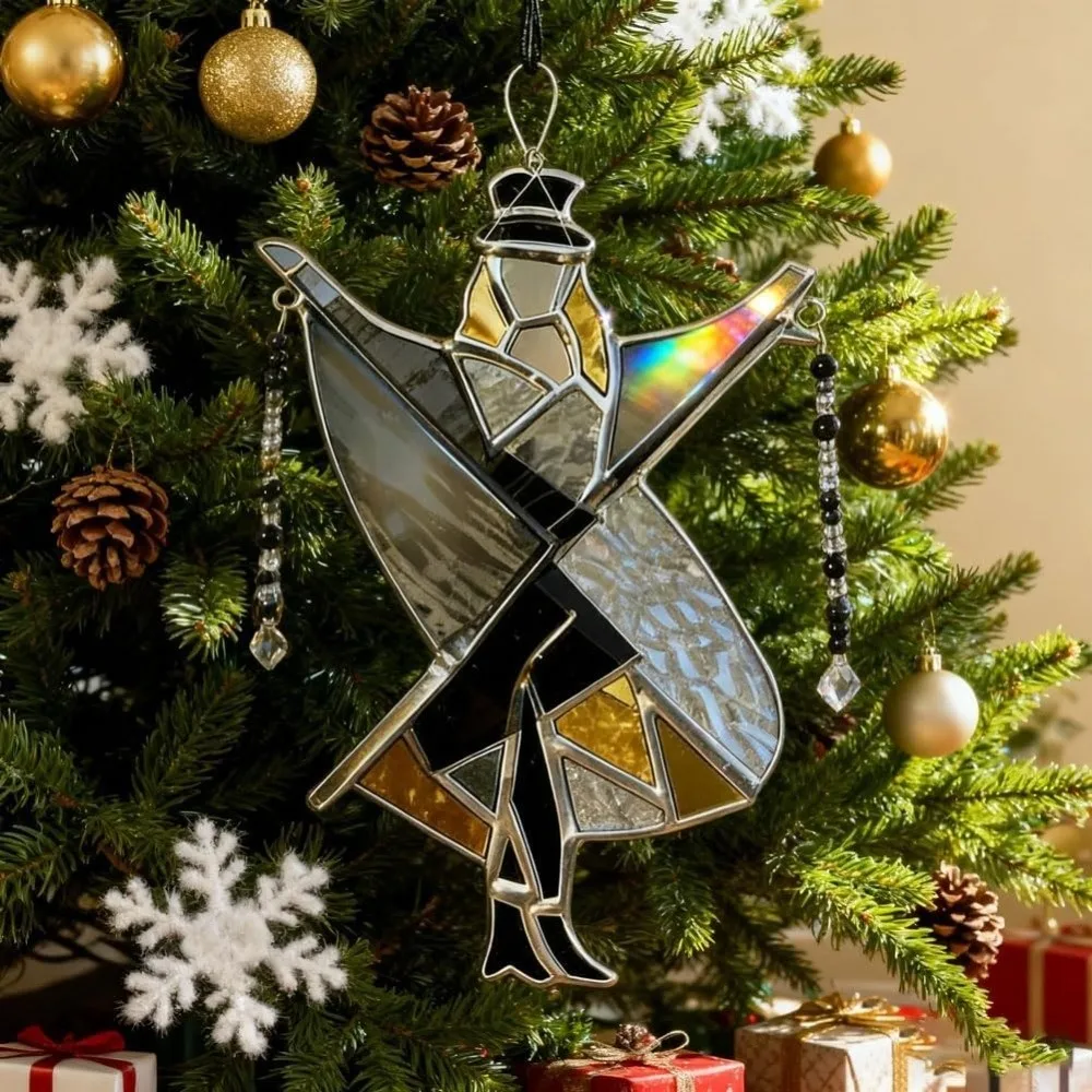Handmade Stained Glass Spinner Colorful Acrylic Memphis Melody Spinner Dancing King Pattern Hanging Style Wind Driven Decor