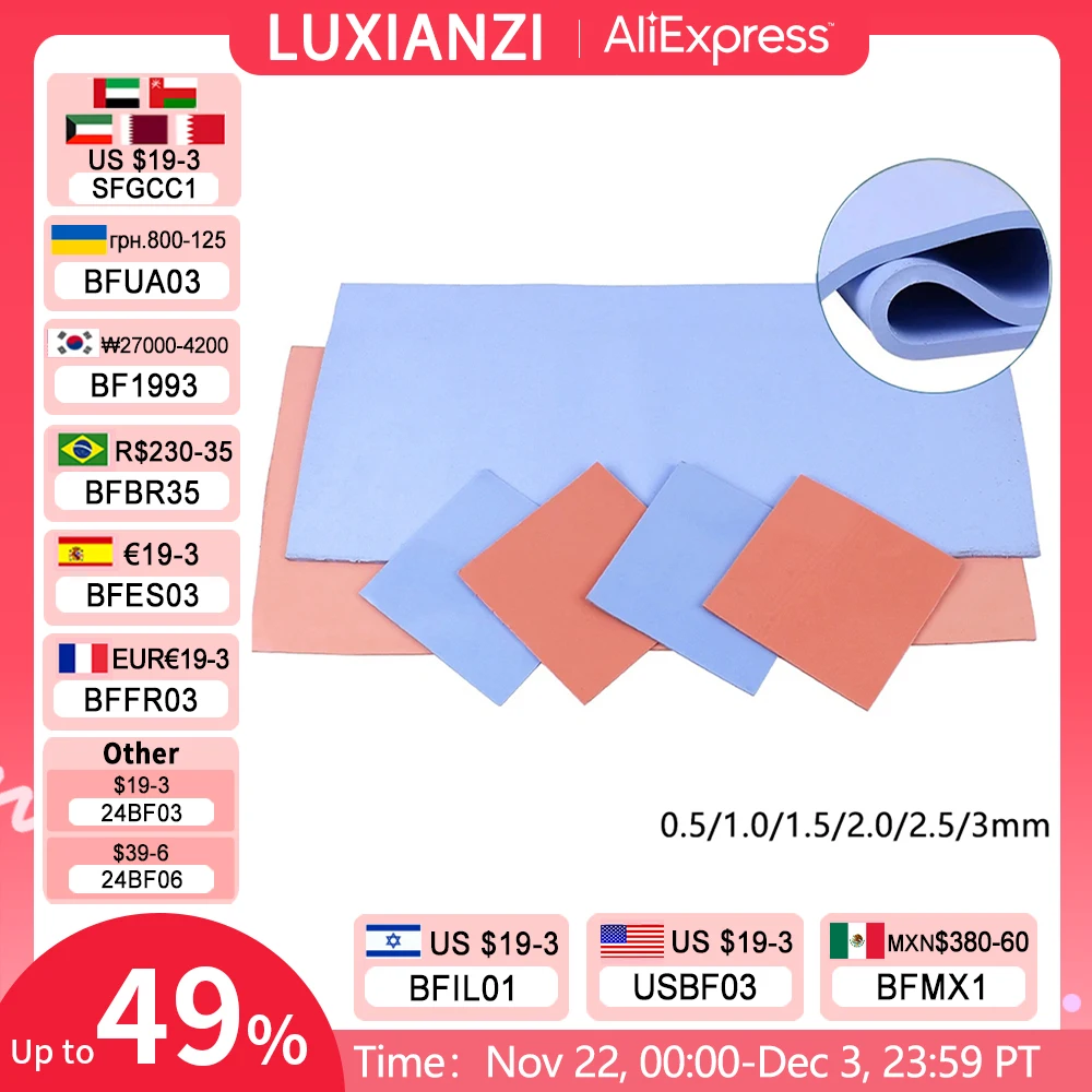 LUXIANZI GPU CPU Silicone Heatsink Thermal Pad High Quality Cooling Conductive Silicone Pad 0.5mm 1mm 1.5mm 2mm 2.5mm tichkes