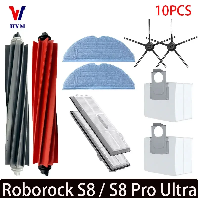 For Roborock S8 S8 Pro Ultra S8+ Robot Vacuum Spare Parts Main Side Brushes Mop Cloths HEPA Filters Dust Bags Accessories